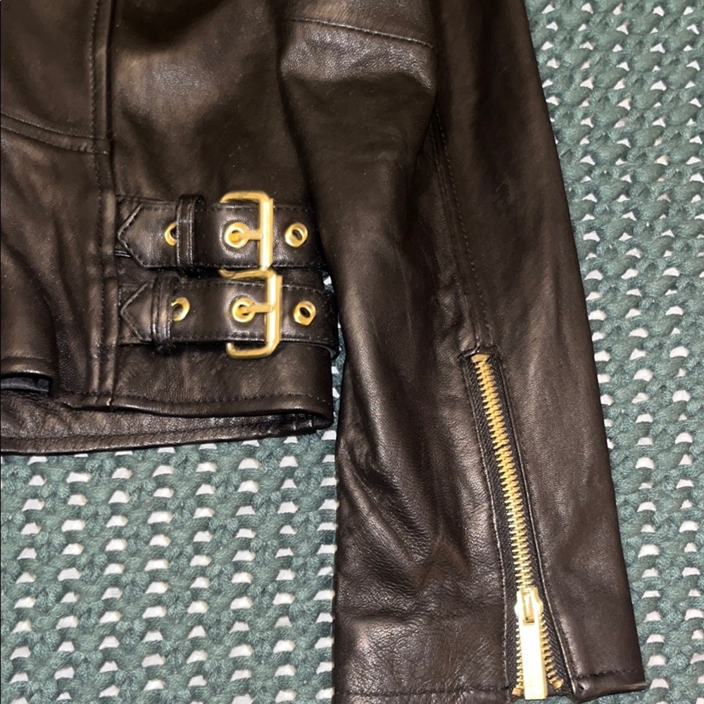 Vintage Y2K Moda International Leather Jacket with Gold Accents - Picture 11 of 11